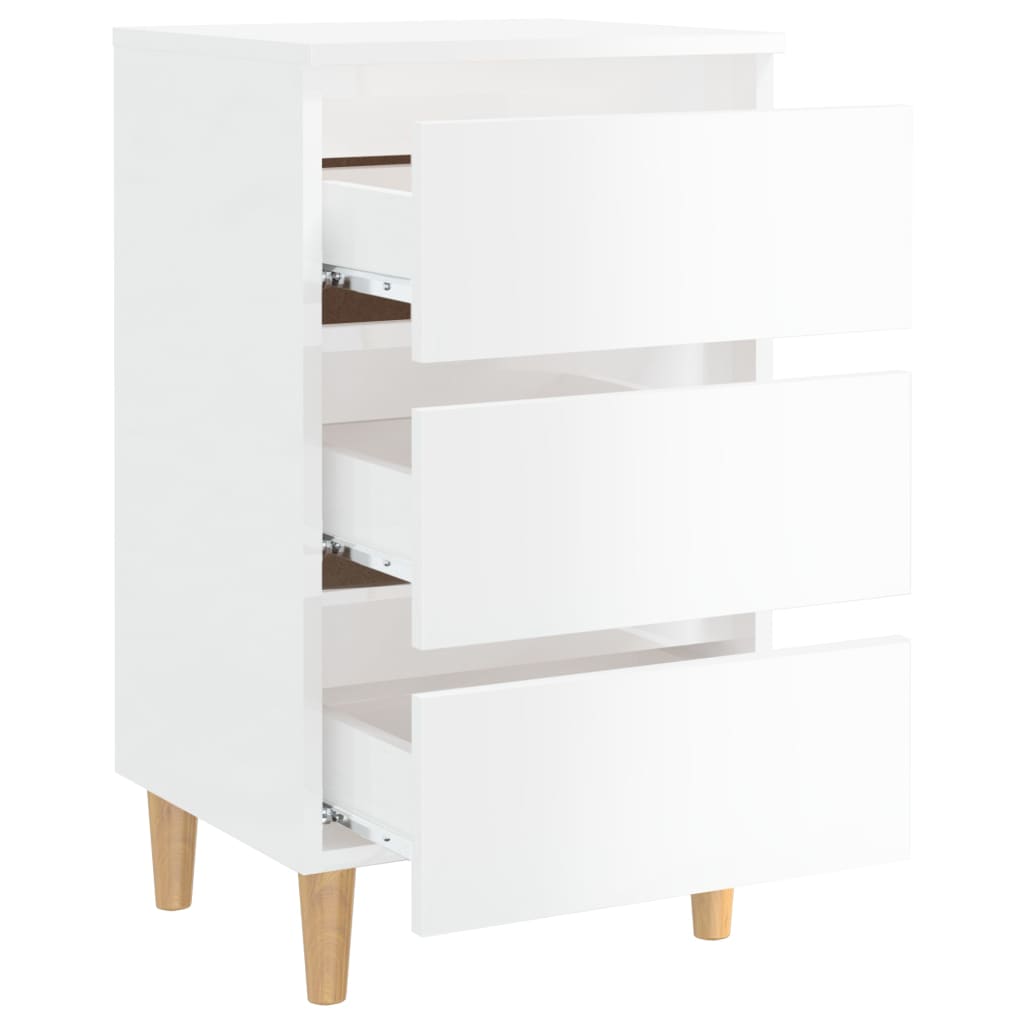 vidaXL Mesa cabeceira c/ pernas madeira 40x35x69 cm branco brilhante