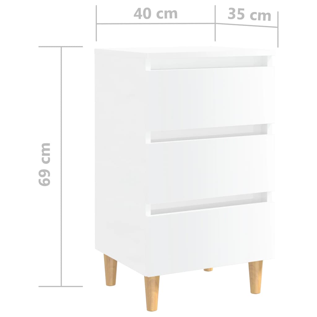 vidaXL Mesa cabeceira c/ pernas madeira 40x35x69 cm branco brilhante