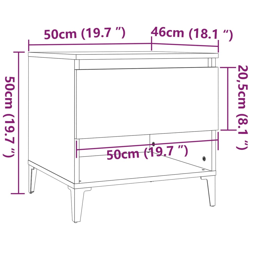 vidaXL Mesa de apoio 50x46x50 derivados de madeira branco