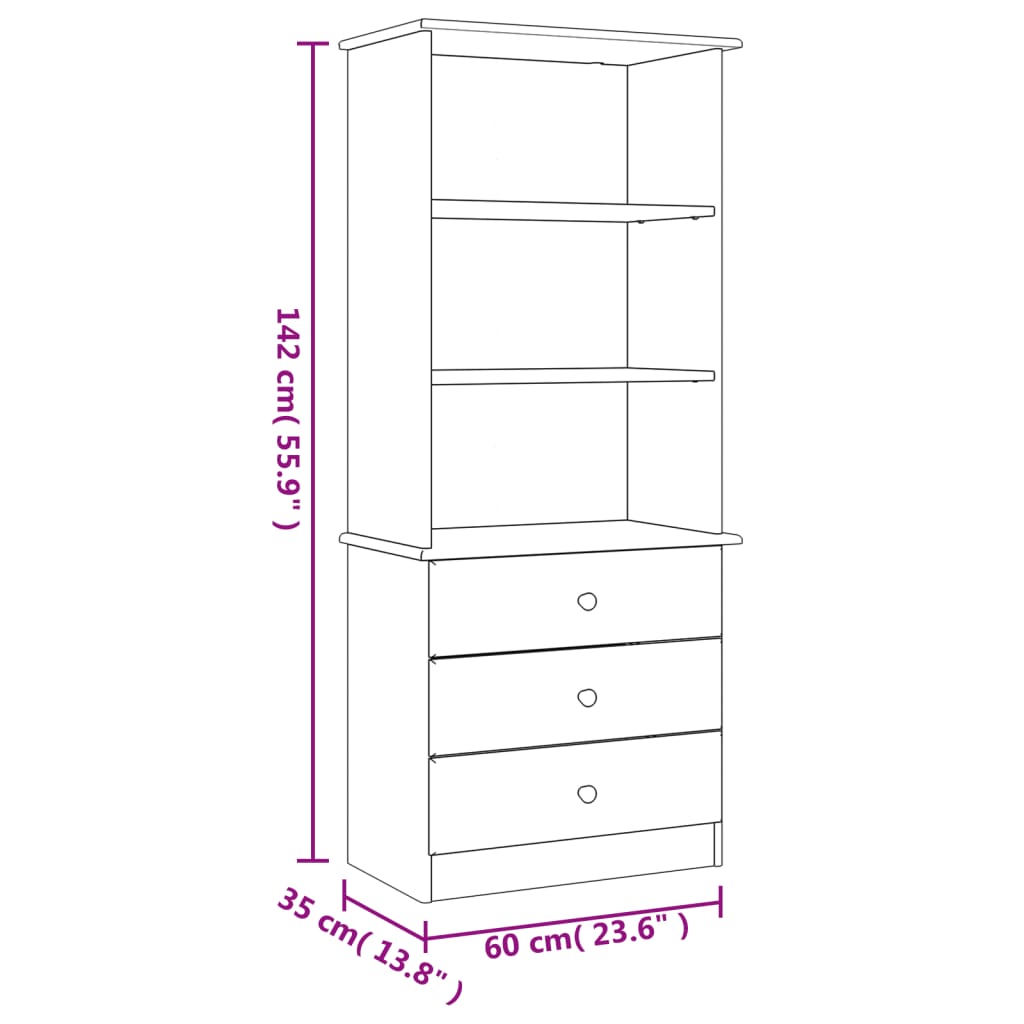 vidaXL Estante c/ gavetas ALTA 60x35x142 cm pinho maciço branco