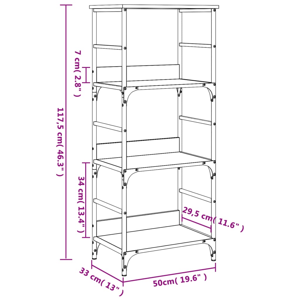 vidaXL Estante 50x33x117,5 cm derivados de madeira cinzento sonoma