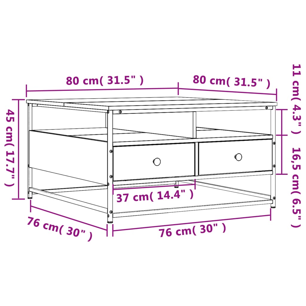 vidaXL Mesa de centro 80x80x45 cm derivados madeira carvalho castanho