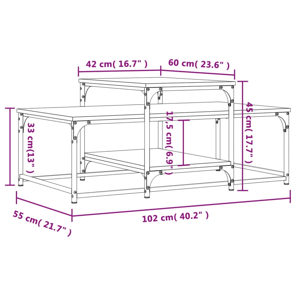 vidaXL Mesa de centro 102x60x45 cm derivados madeira carvalho fumado