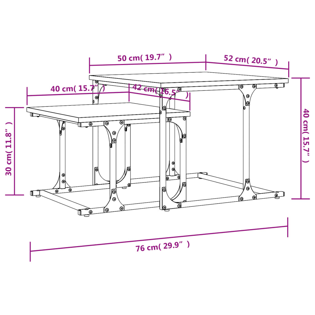 vidaXL Mesa de centro de encastrar 2 pcs derivados de madeira preto