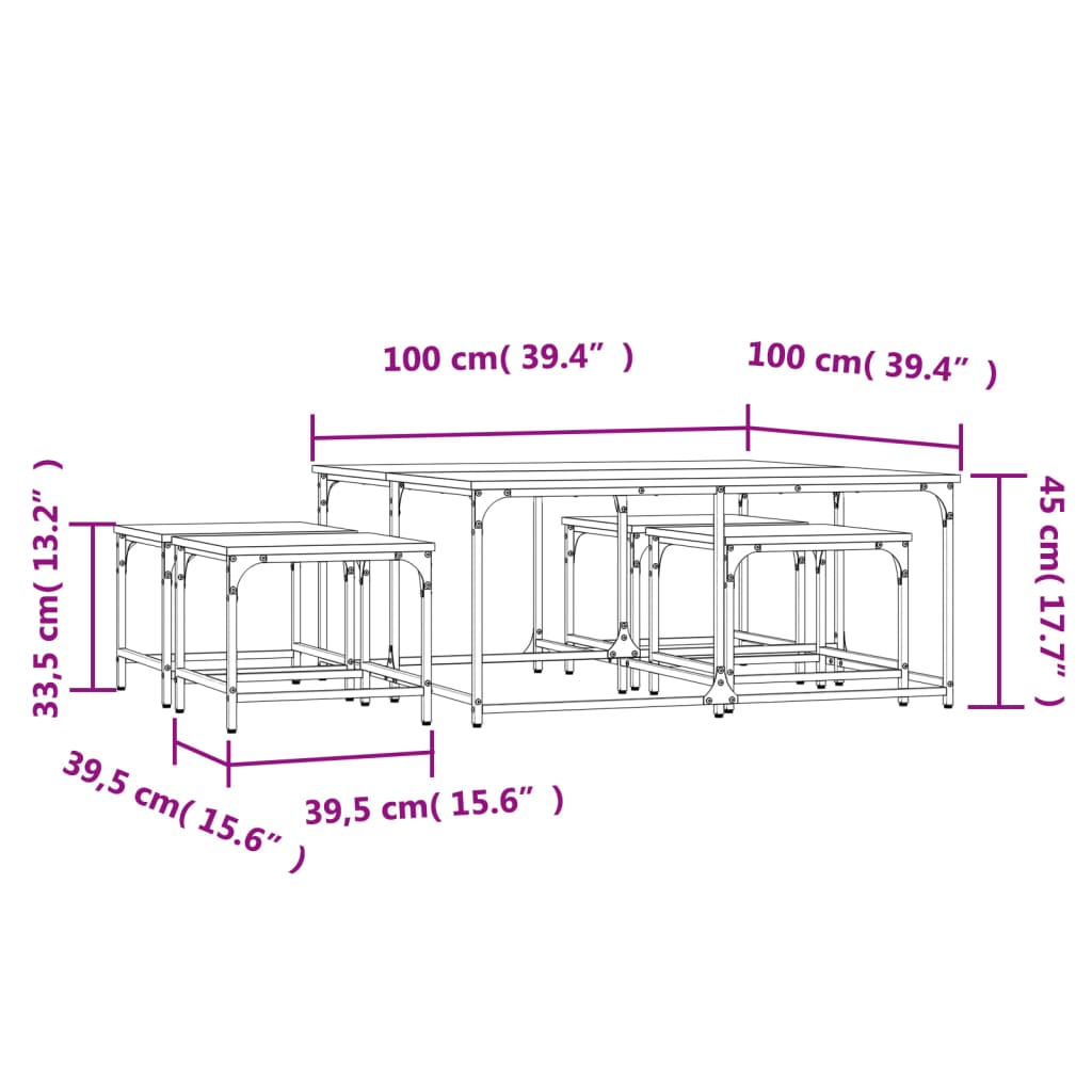 vidaXL Mesas de centro de encastrar 5 pcs deriv. madeira cinza sonoma