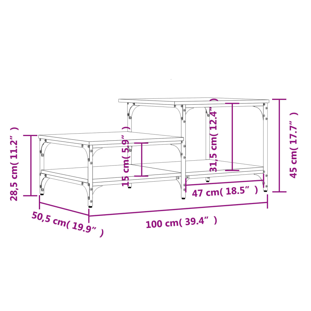 vidaXL Mesa de centro 100x50,5x45 cm derivados de madeira cinza sonoma