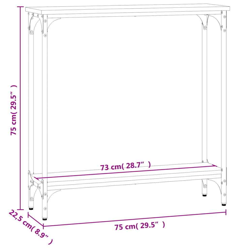 vidaXL Mesa consola 75x22,5x75 cm derivados de madeira cinzento sonoma