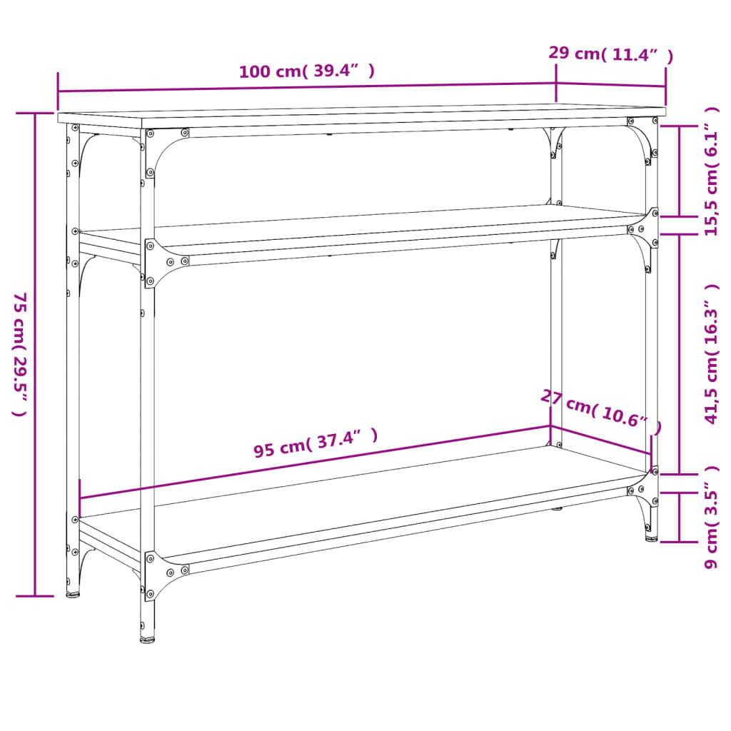 vidaXL Mesa consola 100x29x75 cm derivados de madeira preto