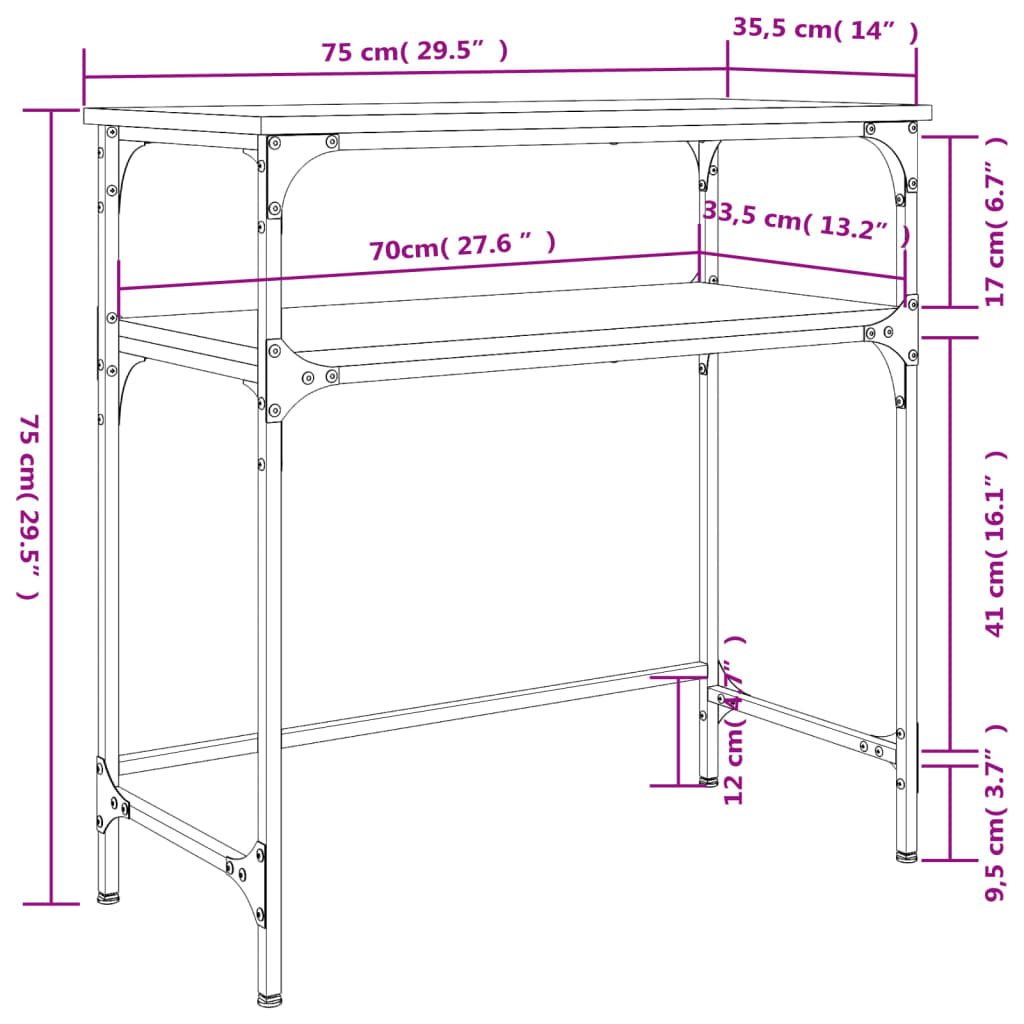 vidaXL Mesa consola 75x35,5x75 cm derivados madeira carvalho castanho