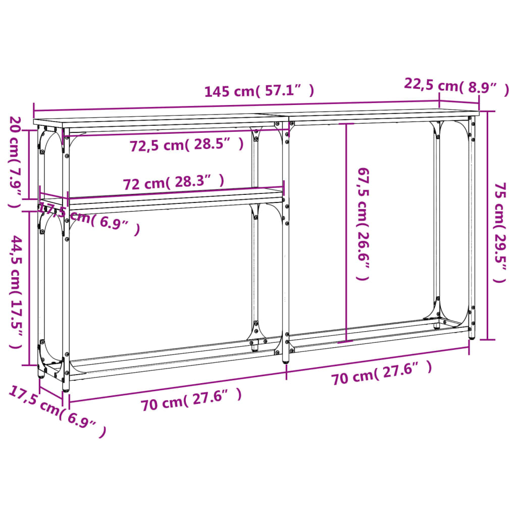 vidaXL Mesa consola 145x22,5x75cm derivados de madeira carvalho sonoma