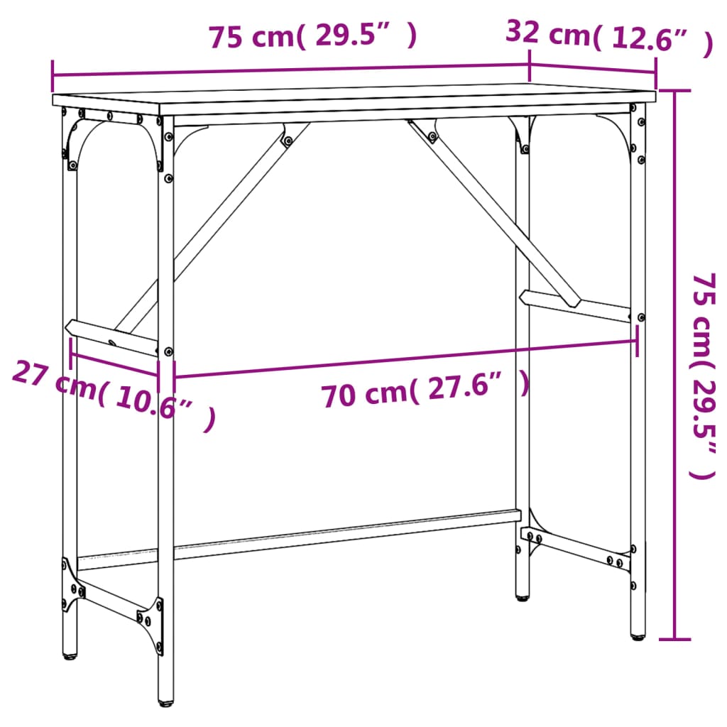 vidaXL Mesa consola 75x32x75 cm derivados de madeira cinzento sonoma