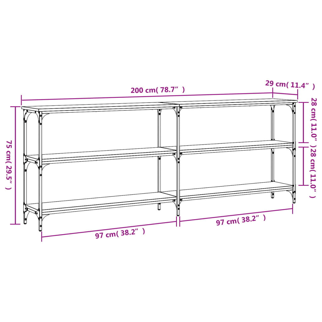 vidaXL Mesa consola 200x29x75 cm derivados de madeira carvalho sonoma