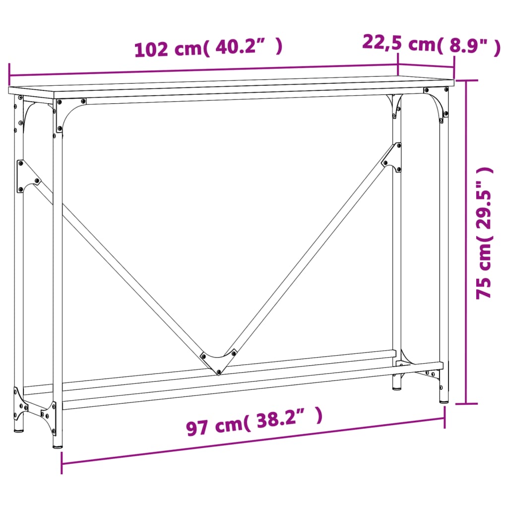 vidaXL Mesa consola 102x22,5x75cm derivados de madeira carvalho fumado