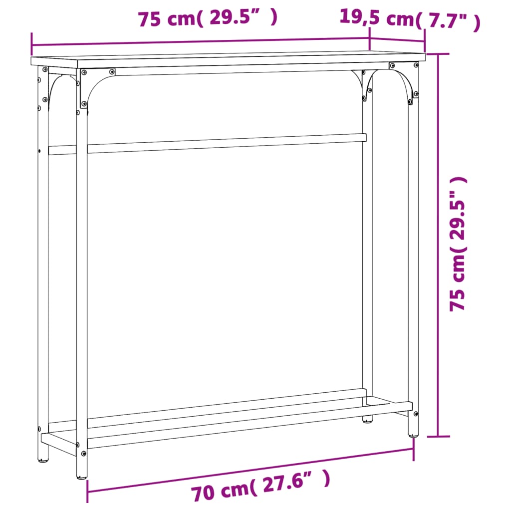 vidaXL Mesa consola 75x19,5x75 cm derivados madeira carvalho castanho