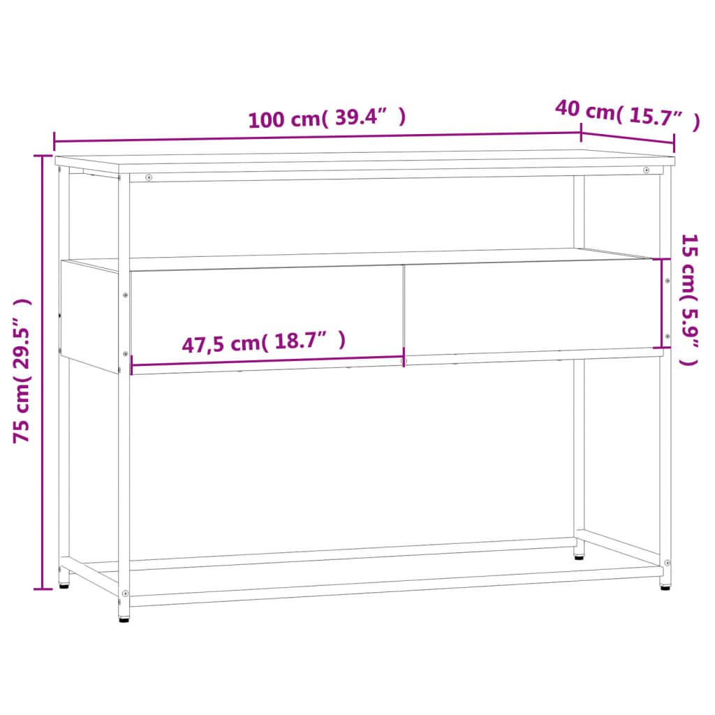 vidaXL Mesa consola 100x40x75 cm derivados de madeira cinzento sonoma