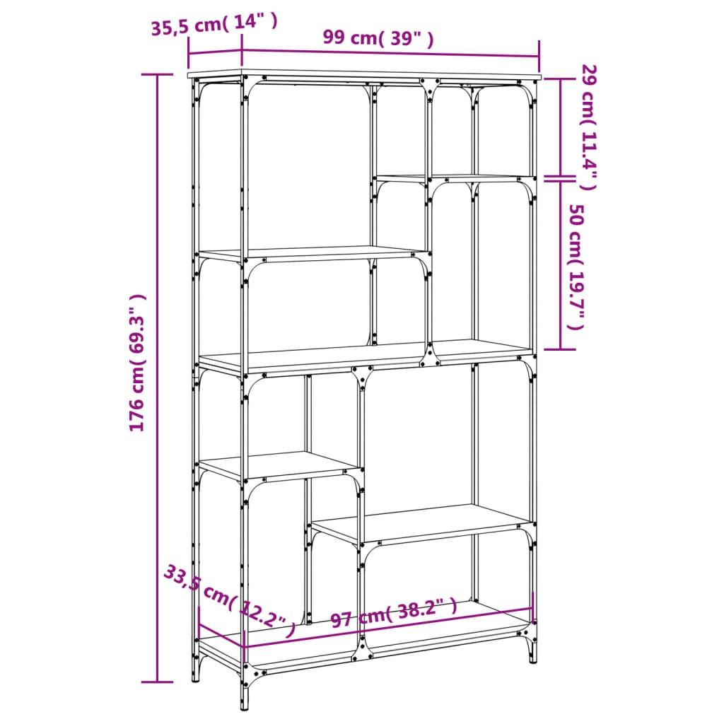 vidaXL Estante 99x35,5x176 cm derivados de madeira/aço cinzento sonoma