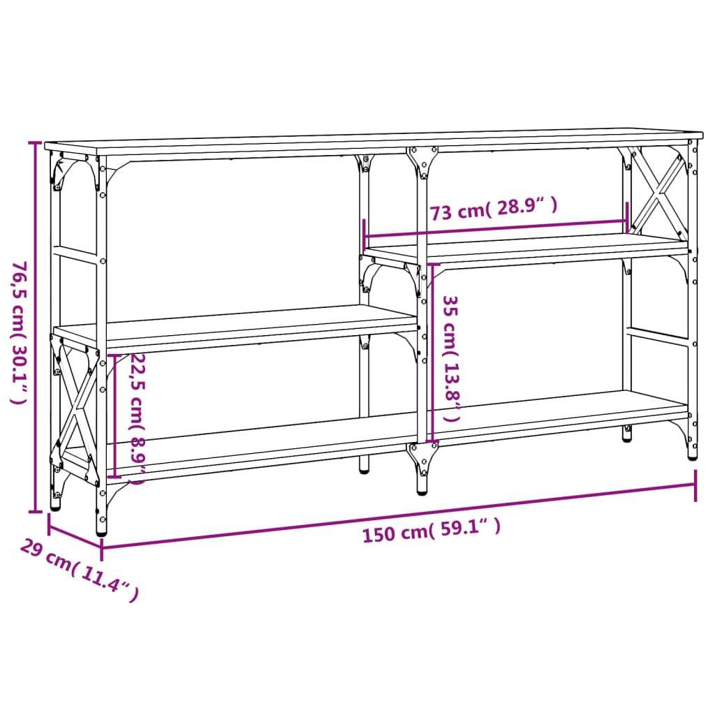 vidaXL Mesa consola 150x29x76,5 cm derivados madeira carvalho castanho