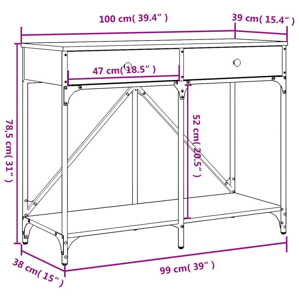 vidaXL Mesa consola 100x39x78,5 cm derivados madeira carvalho fumado