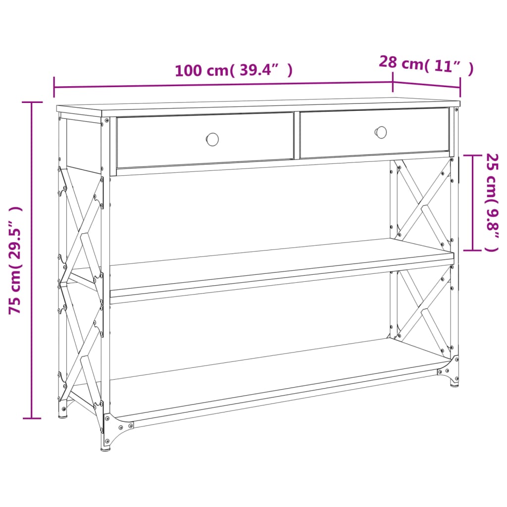 vidaXL Mesa consola 100x28x75 cm derivados de madeira carvalho sonoma