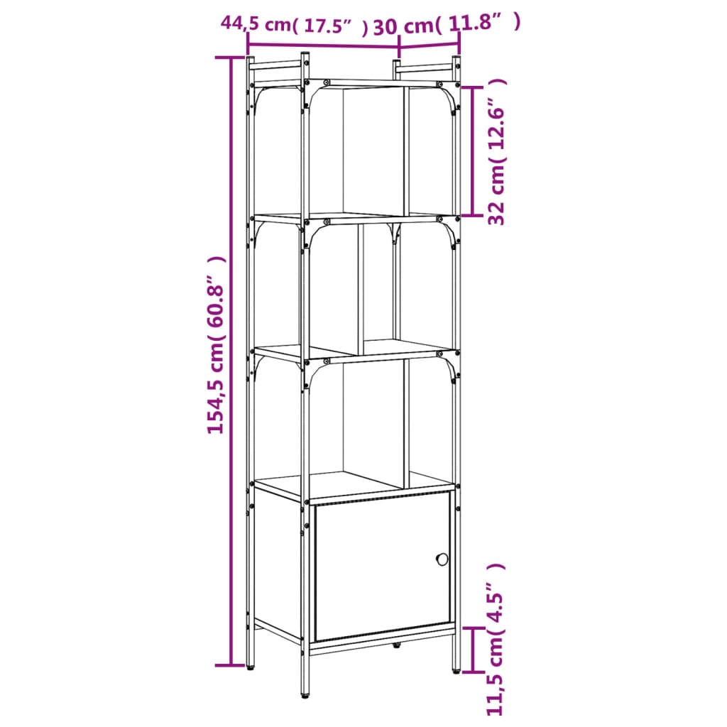 vidaXL Estante c/ porta 44,5x30x154,5 cm deriv. madeira cinza sonoma