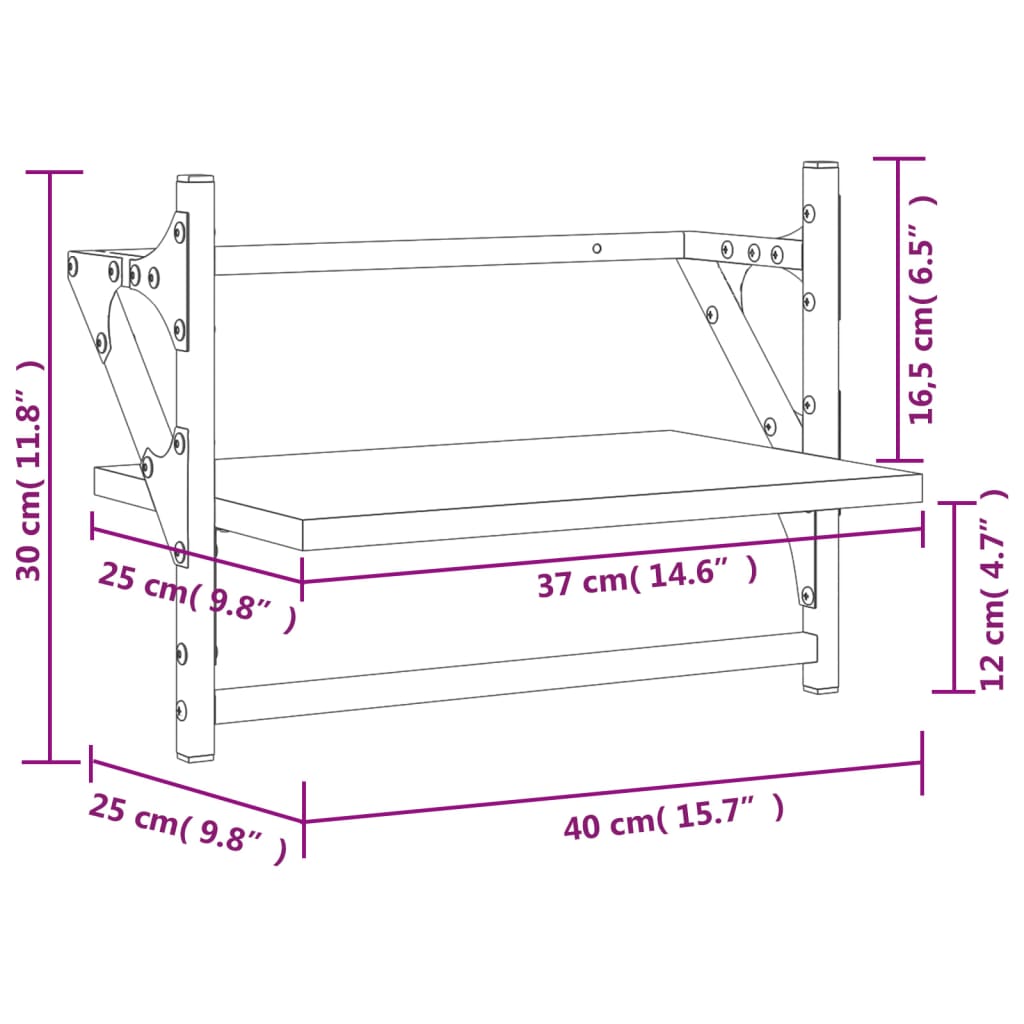 vidaXL Prateleiras de parede com barras 2 pcs 40x25x30 cm preto