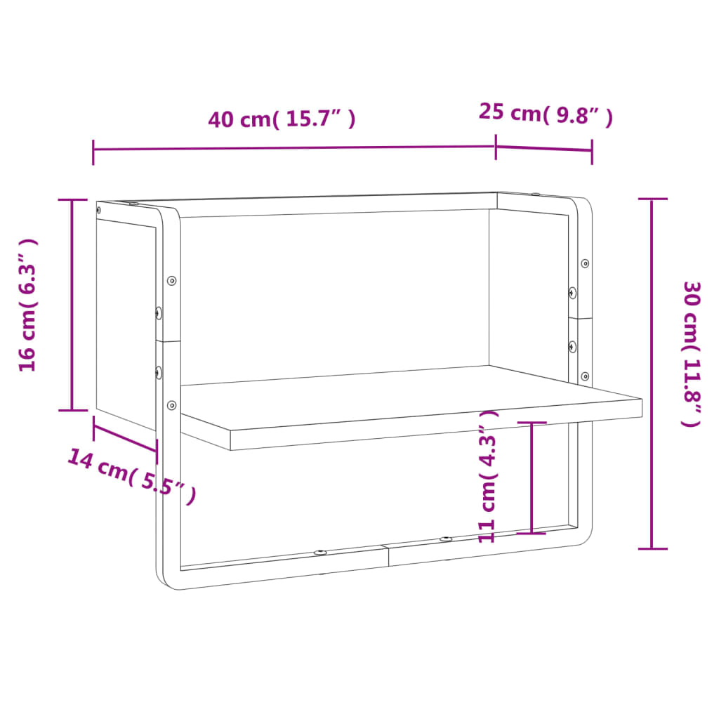 vidaXL Prateleira de parede com barra 40x25x30 cm cinzento sonoma