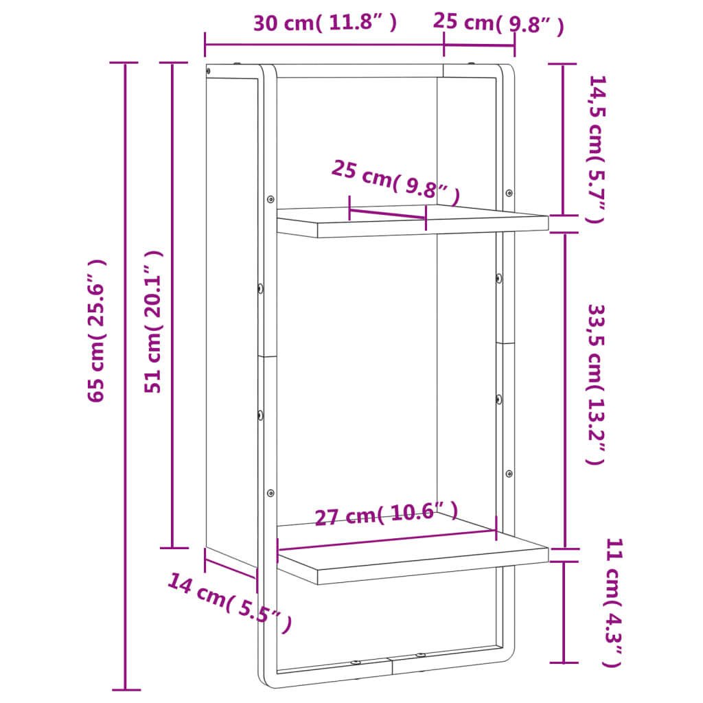 vidaXL Prateleira de parede com barra 30x25x65 cm carvalho sonoma