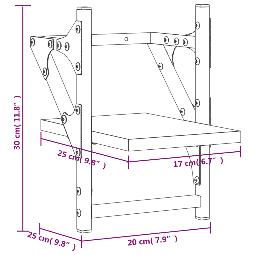 vidaXL Prateleiras de parede c/ barras 2 pcs 20x25x30 cm cinza sonoma