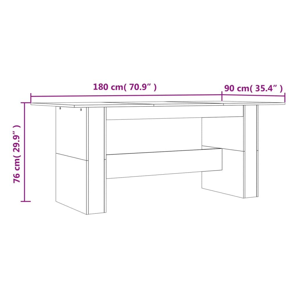 vidaXL Mesa de jantar 180x90x76 cm derivados de madeira cinza sonoma