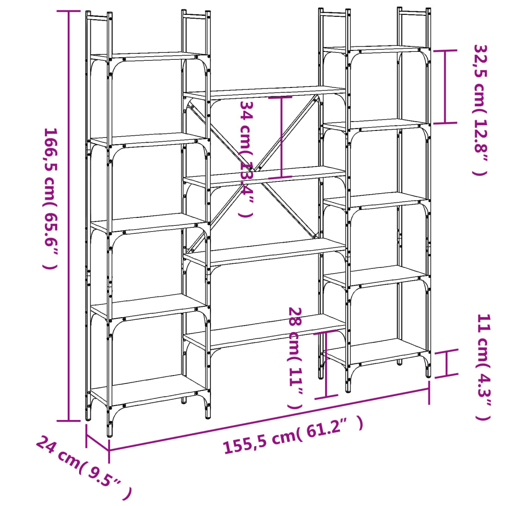 vidaXL Estante 155,5x24x166,5 cm derivados de madeira cinzento sonoma