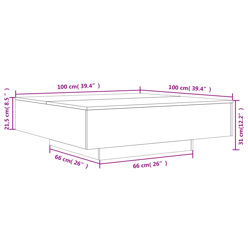 vidaXL Mesa de centro 100x100x31 cm derivados de madeira preto