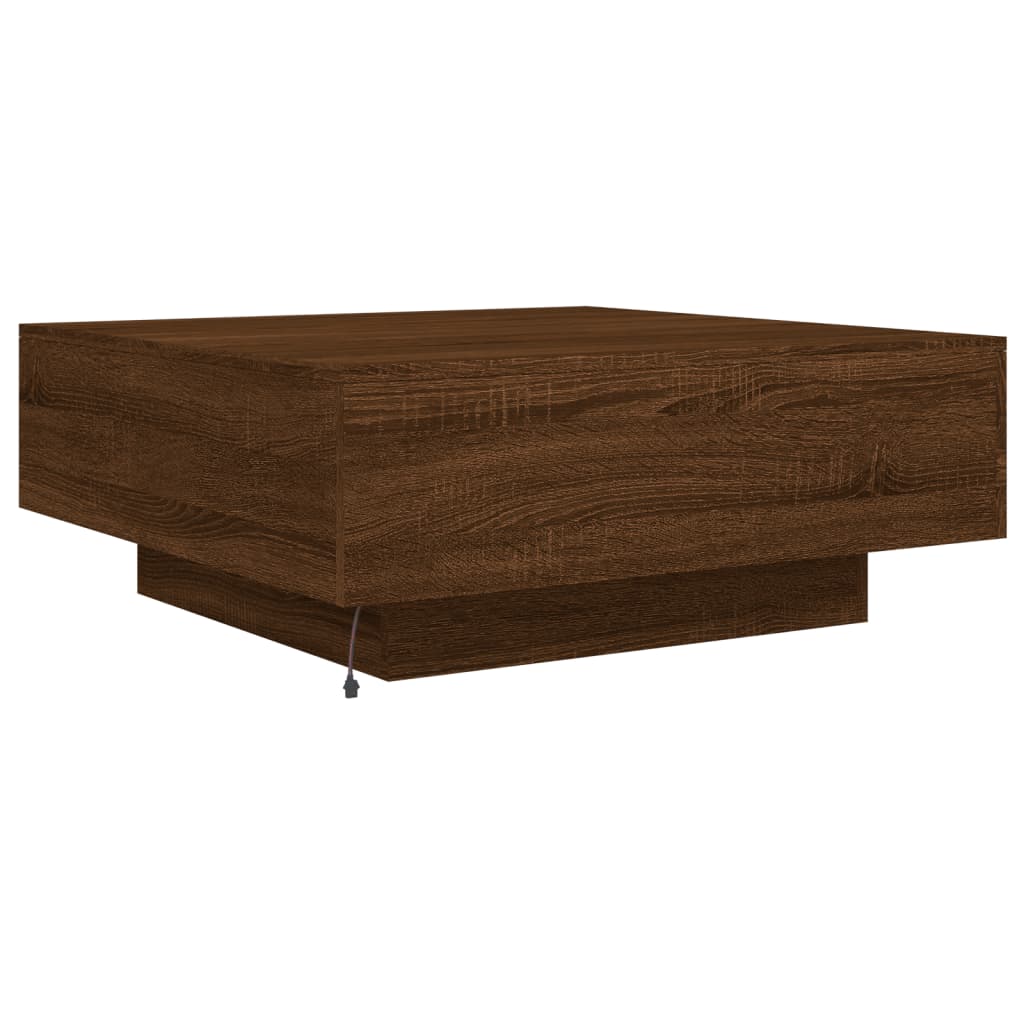 vidaXL Mesa de centro com luzes LED 80x80x31 cm carvalho castanho