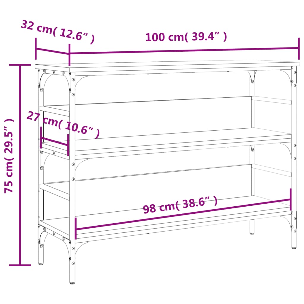 vidaXL Mesa consola 100x32x75 cm derivados de madeira carvalho sonoma