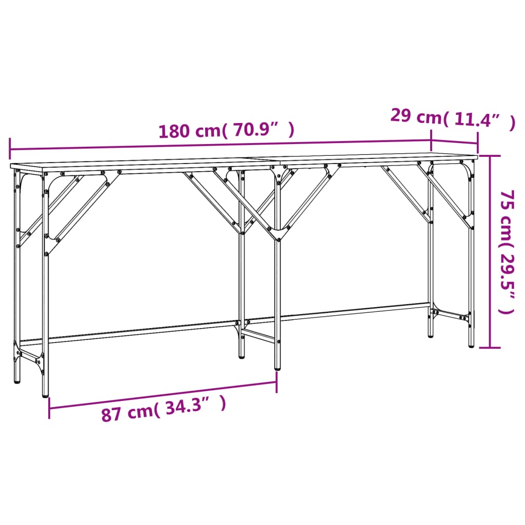 vidaXL Mesa consola 180x29x75 cm derivados madeira carvalho castanho