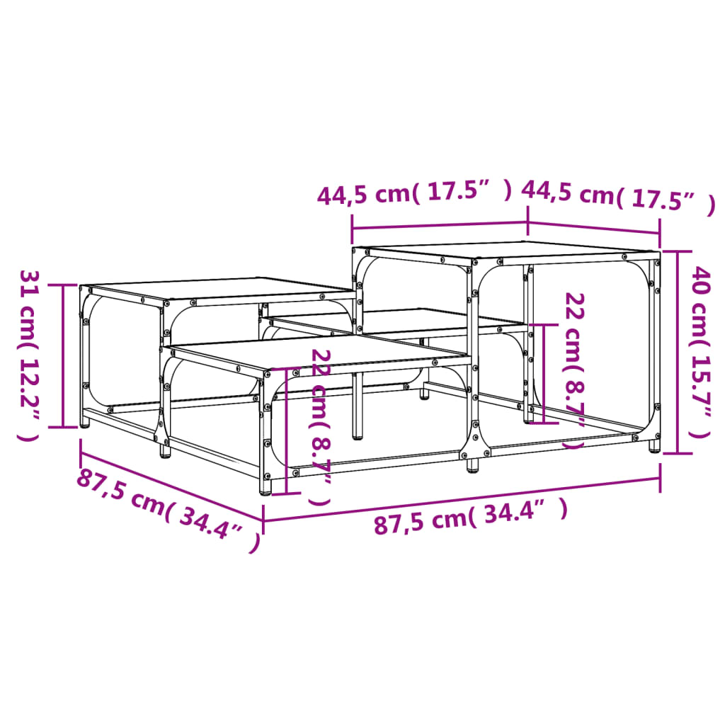 vidaXL Mesa de centro 87,5x87,5x40cm derivados de madeira cinza sonoma