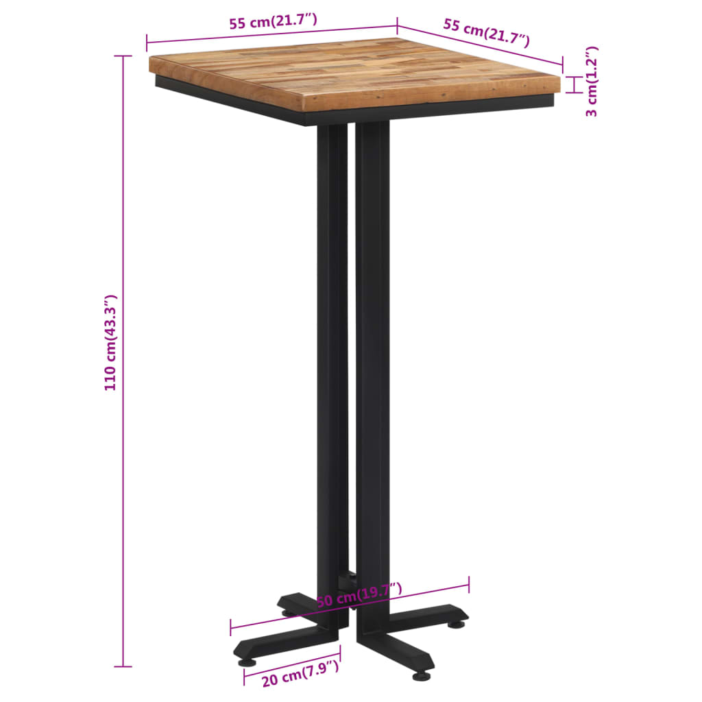 vidaXL Mesa de bar 55x55x110 cm teca recuperada maciça