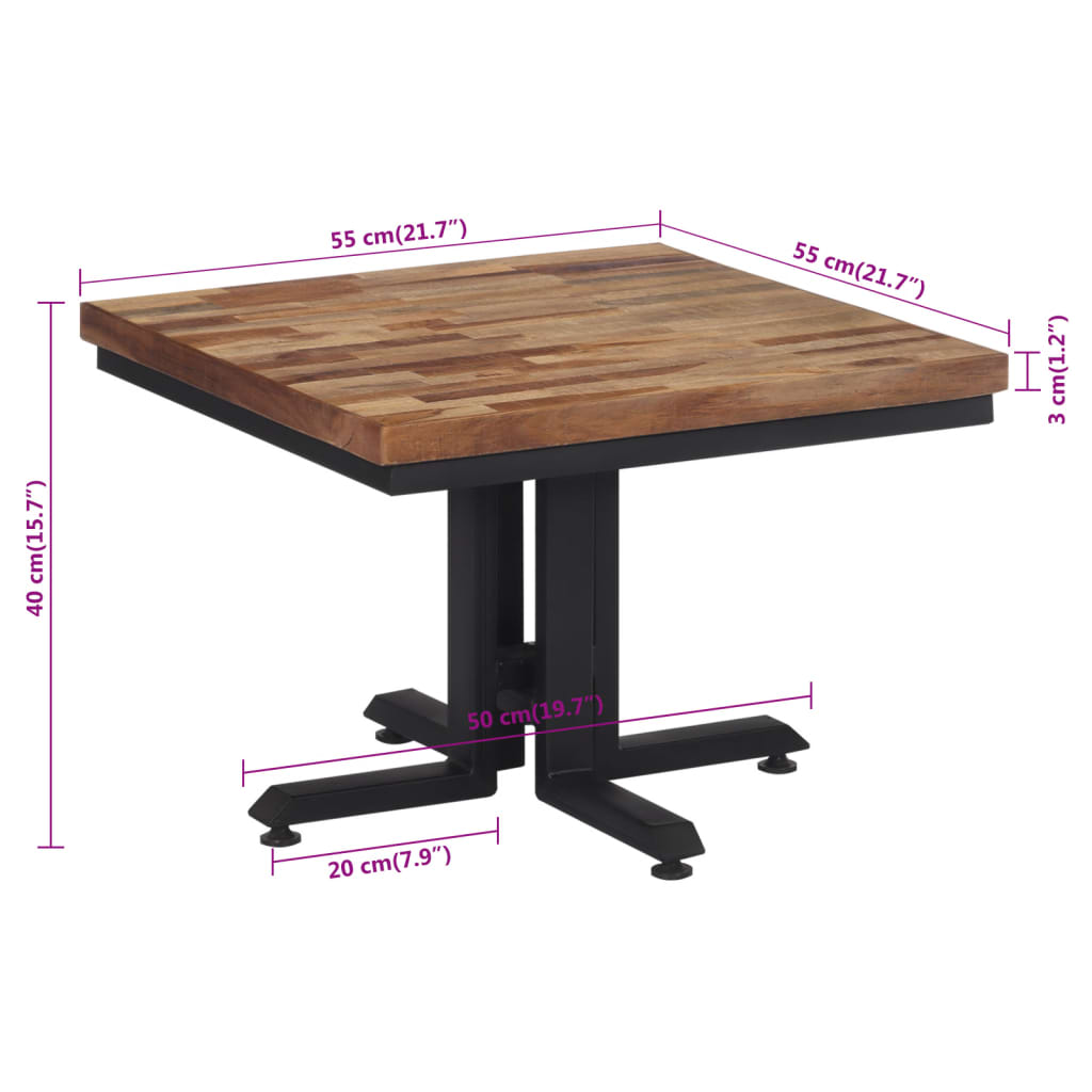 vidaXL Mesa de centro 55x55x40 cm teca recuperada maciça