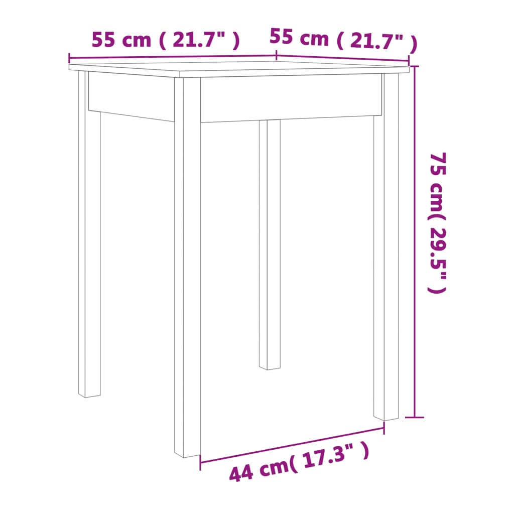 vidaXL Mesa de jantar 55x55x75 cm madeira pinho maciça castanho cera