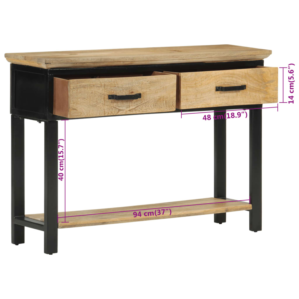 vidaXL Mesa consola 110x30x75 cm madeira de mangueira áspera maciça