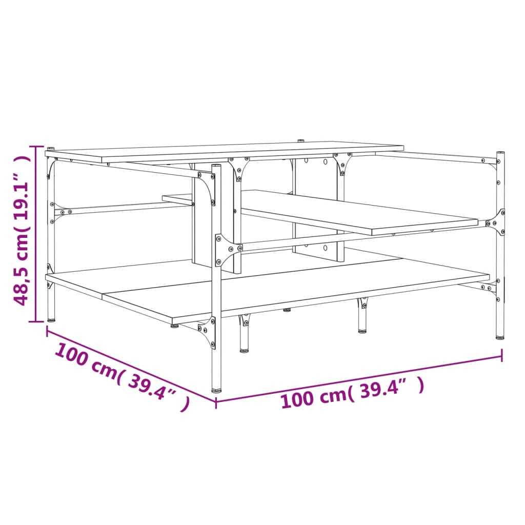 vidaXL Mesa centro 100x100x48,5cm derivados madeira de carvalho sonoma