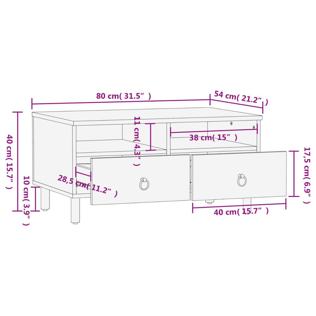 vidaXL Mesa de centro 80x54x40 cm madeira de mangueira maciça