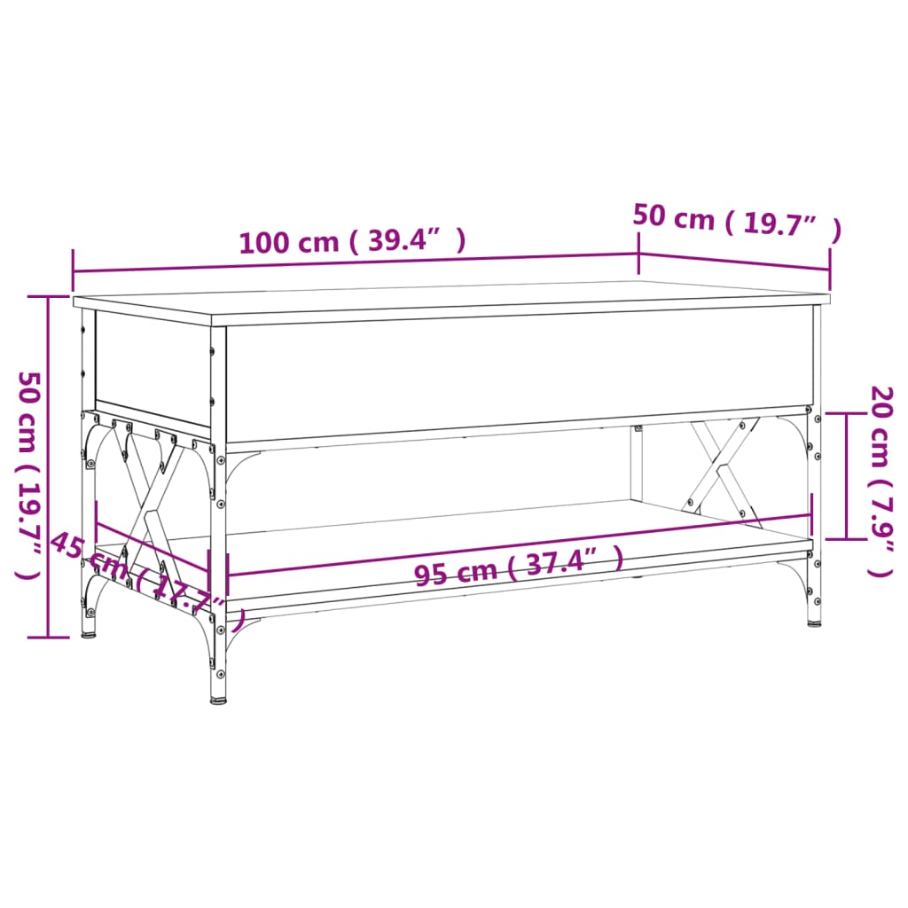 vidaXL Mesa de centro 100x50x50 cm derivados de madeira/metal preto