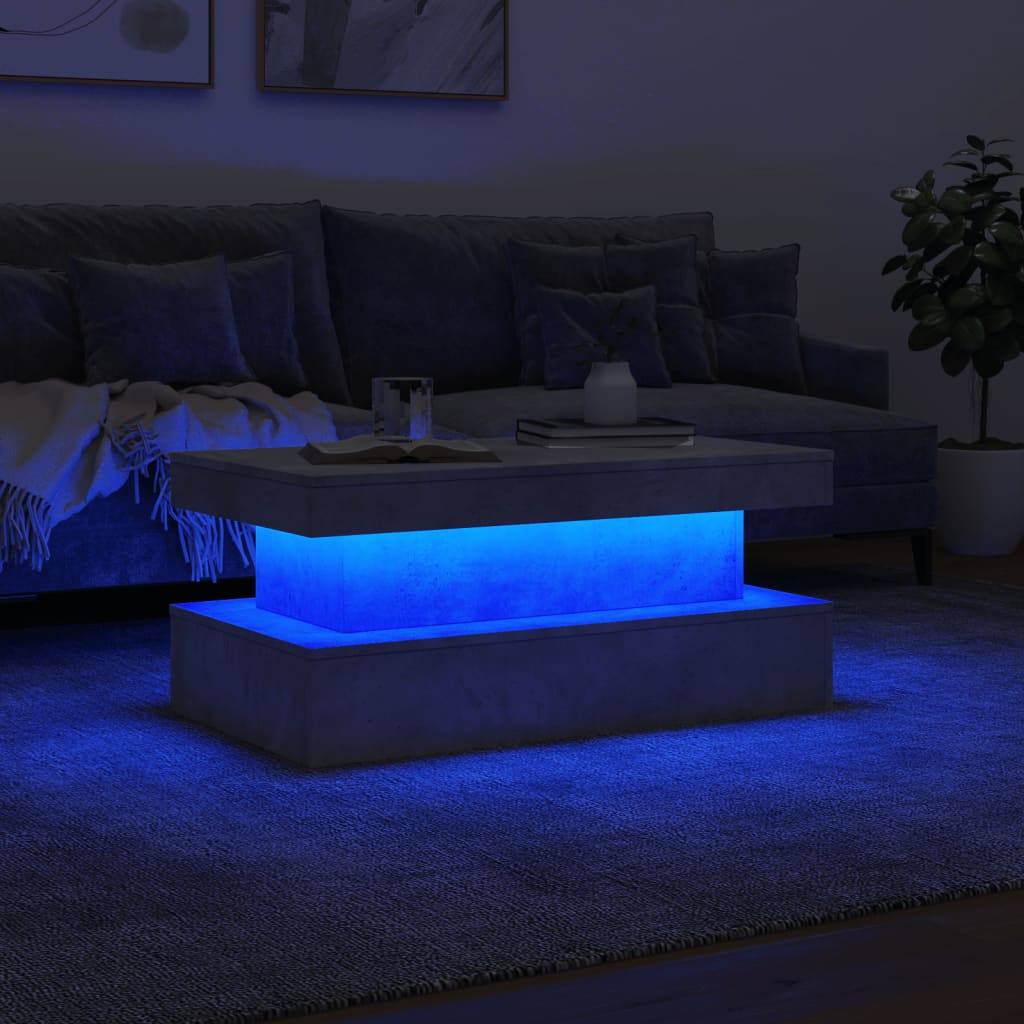 vidaXL Mesa de centro com luzes LED 90x50x40 cm cinzento cimento