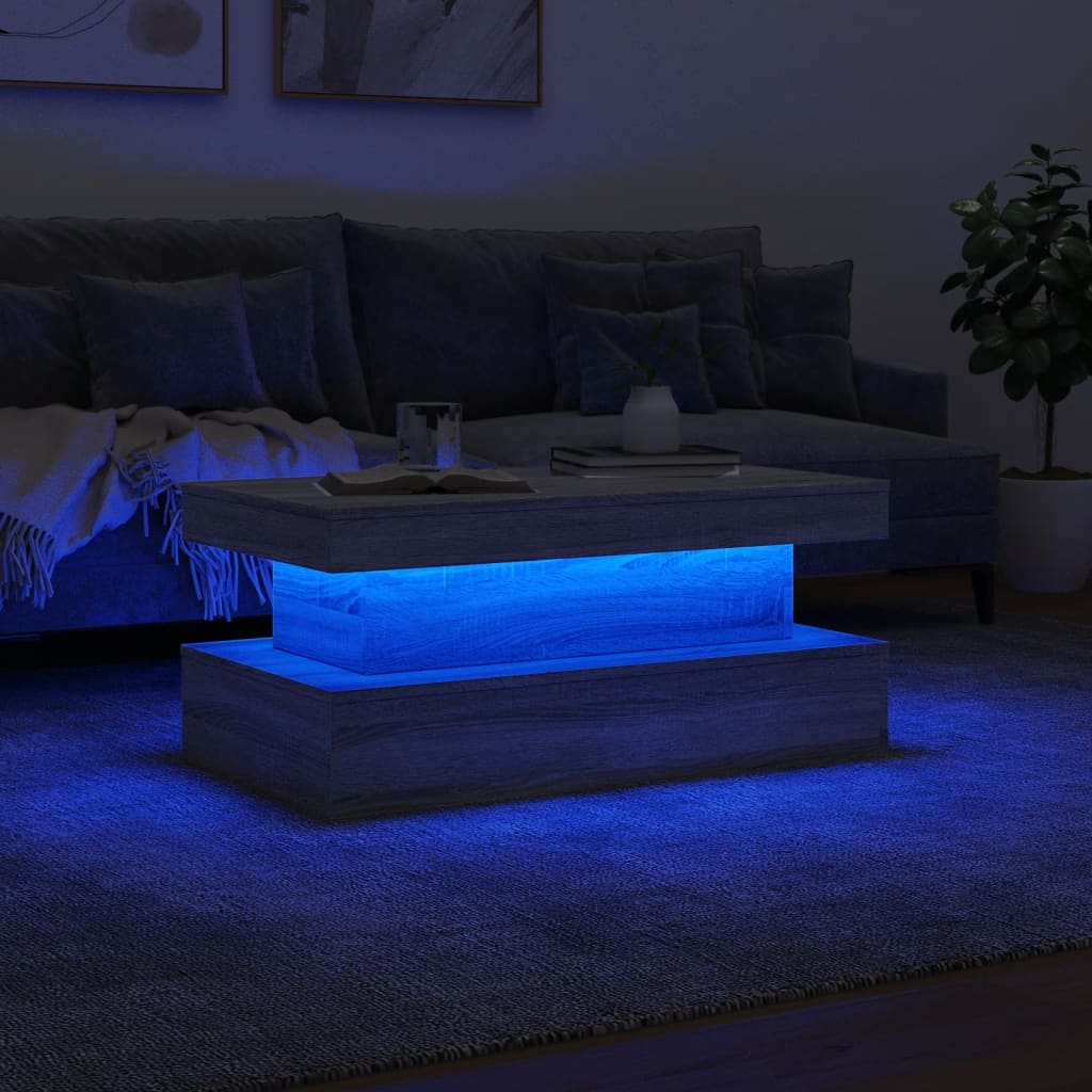 vidaXL Mesa de centro com luzes LED 90x50x40 cm cinzento sonoma