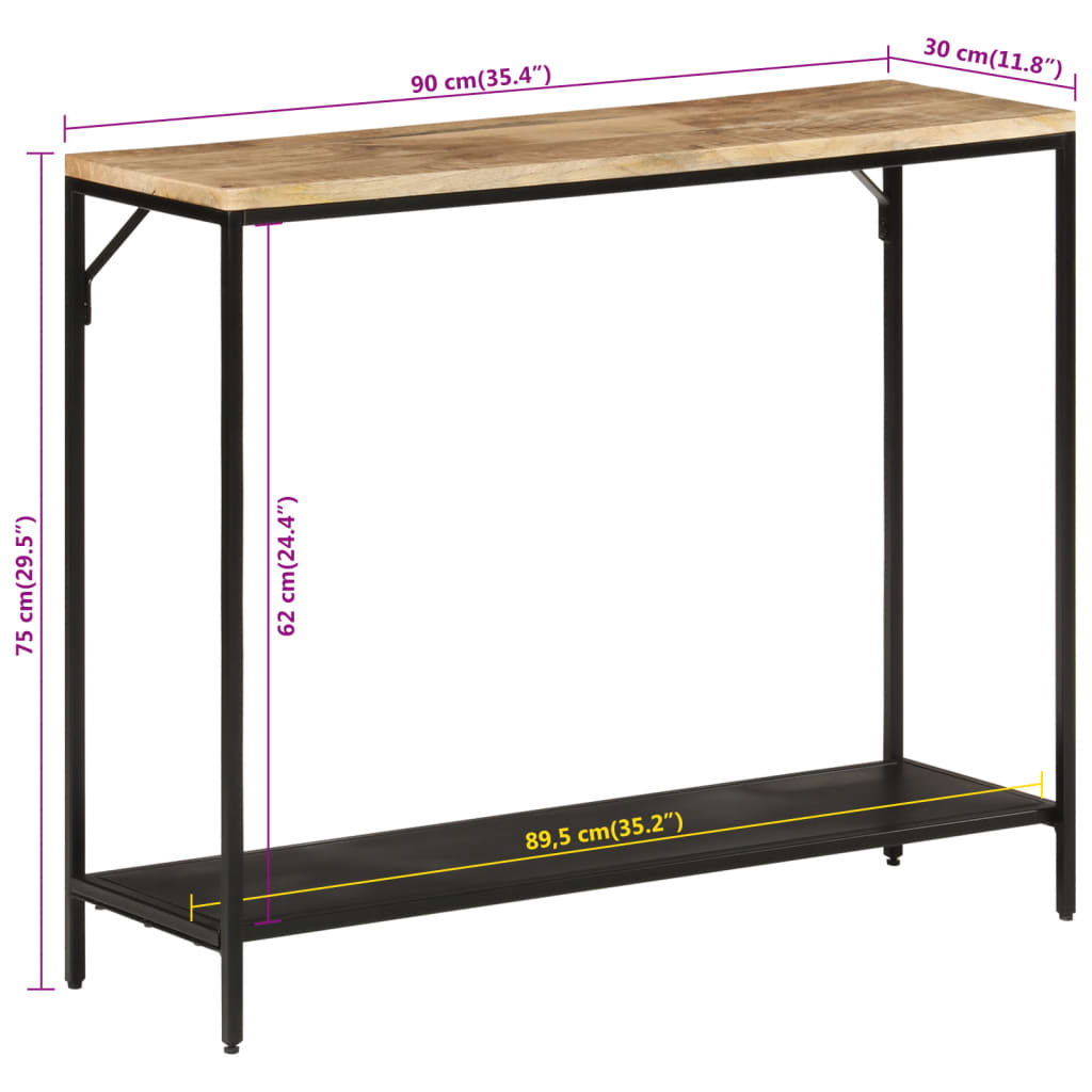 vidaXL Mesa consola 90x30x75 cm madeira mangueira áspera maciça/ferro