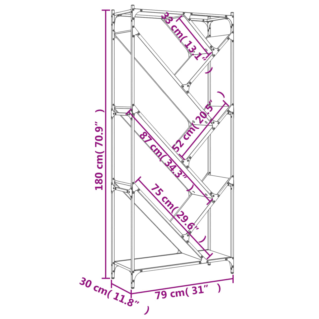 vidaXL Estante 79x30x180 cm derivados de madeira e metal preto