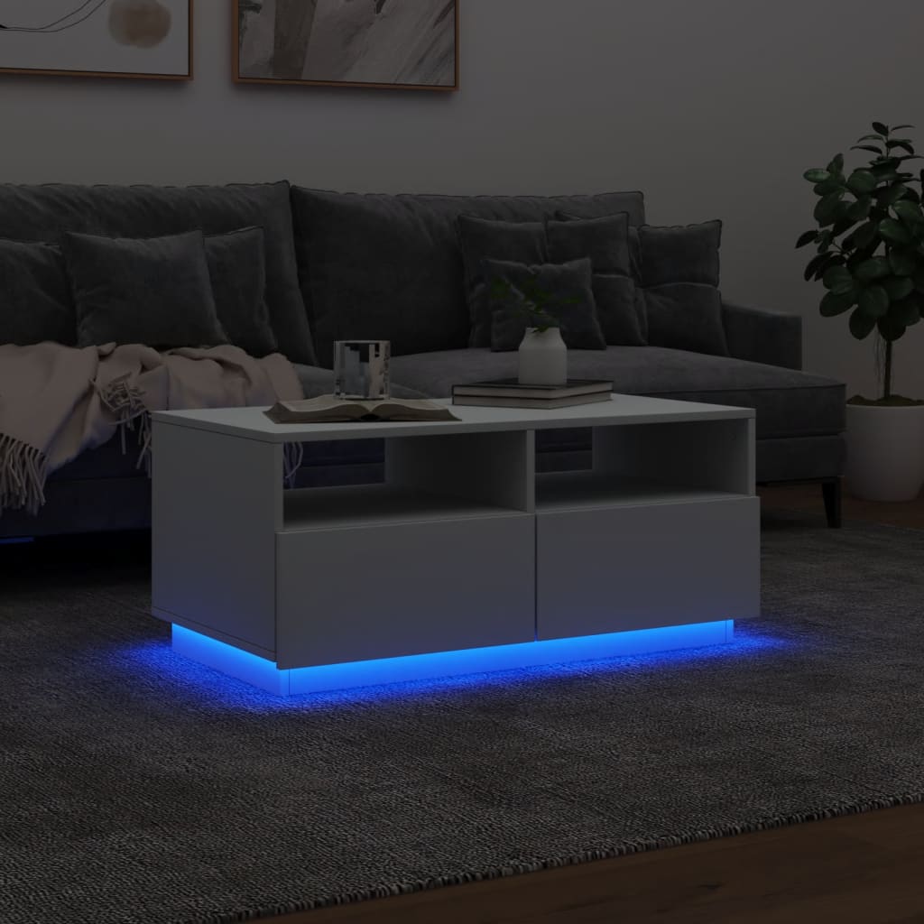 vidaXL Mesa de centro com luzes LED 90x49x40 cm branco