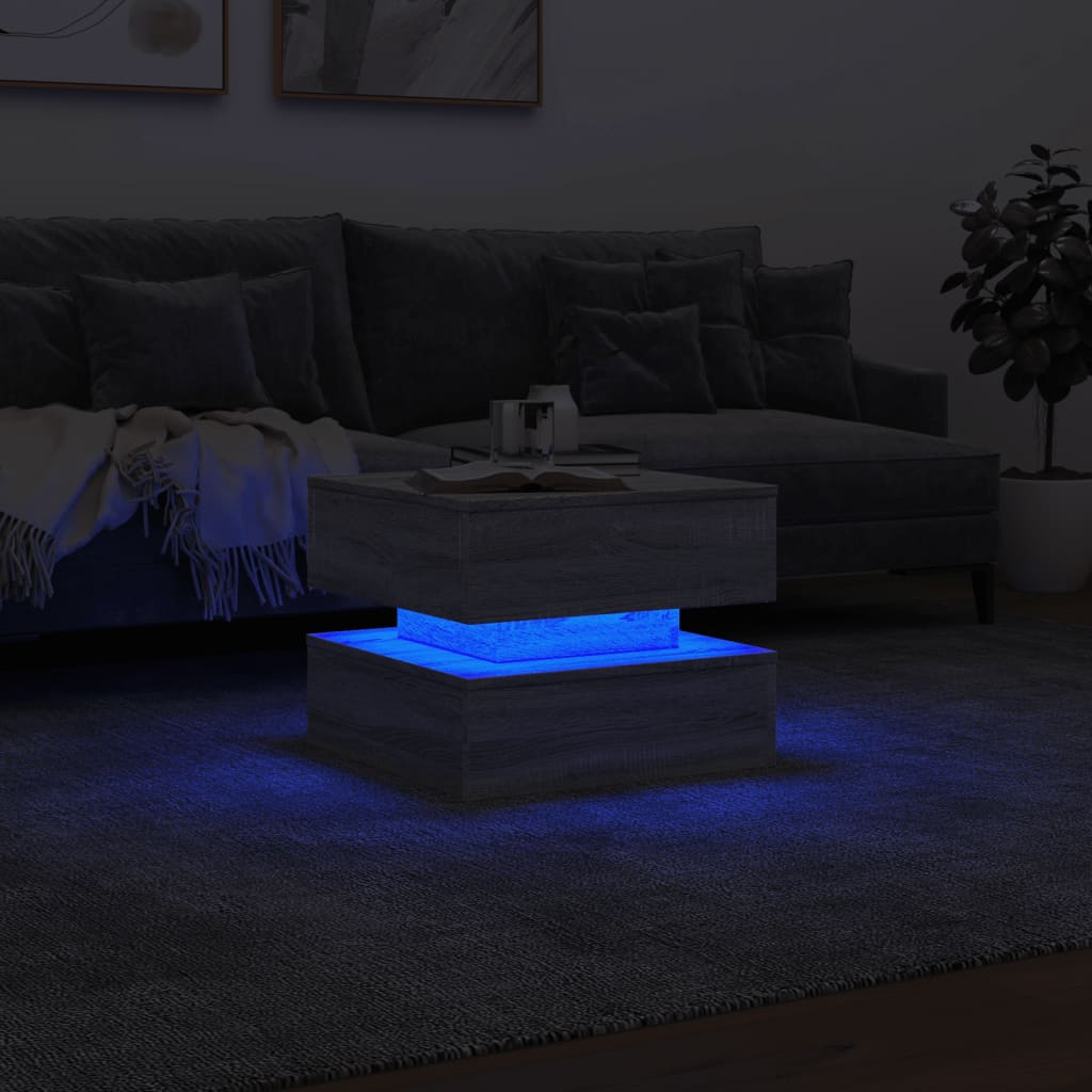 vidaXL Mesa de centro com luzes LED 50x50x40 cm sonoma cinza-claro