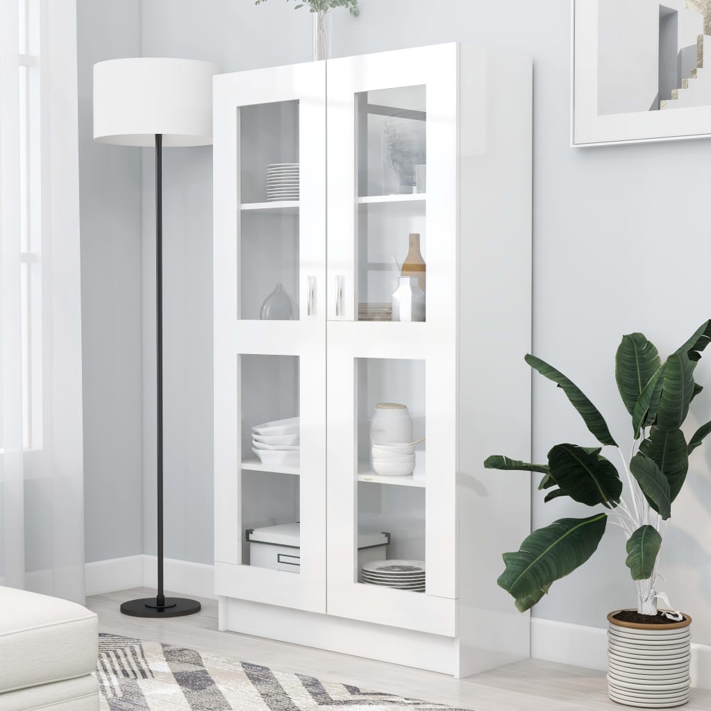 vidaXL Armário vitrine 82,5x30,5x150 cm contraplacado branco brilhante