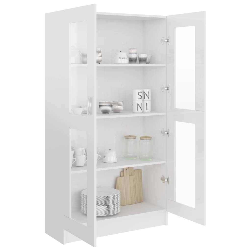 vidaXL Armário vitrine 82,5x30,5x150 cm contraplacado branco brilhante